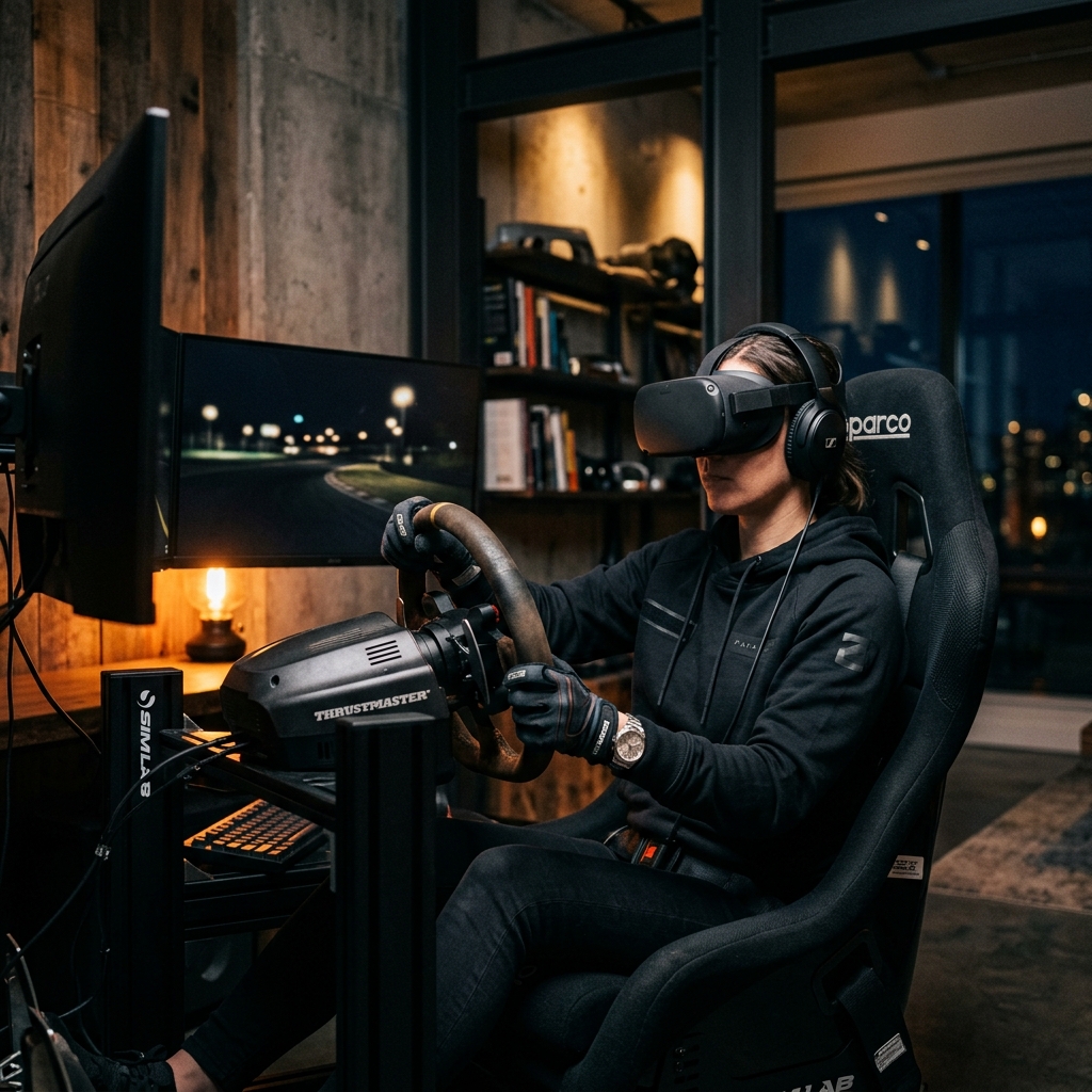 Racer in VR headset