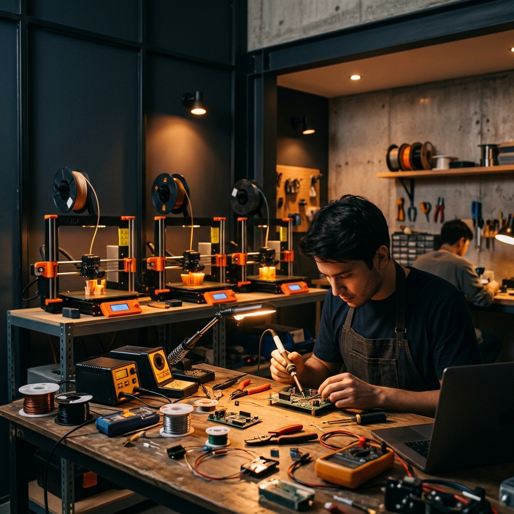 Electronics bench and 3D printers